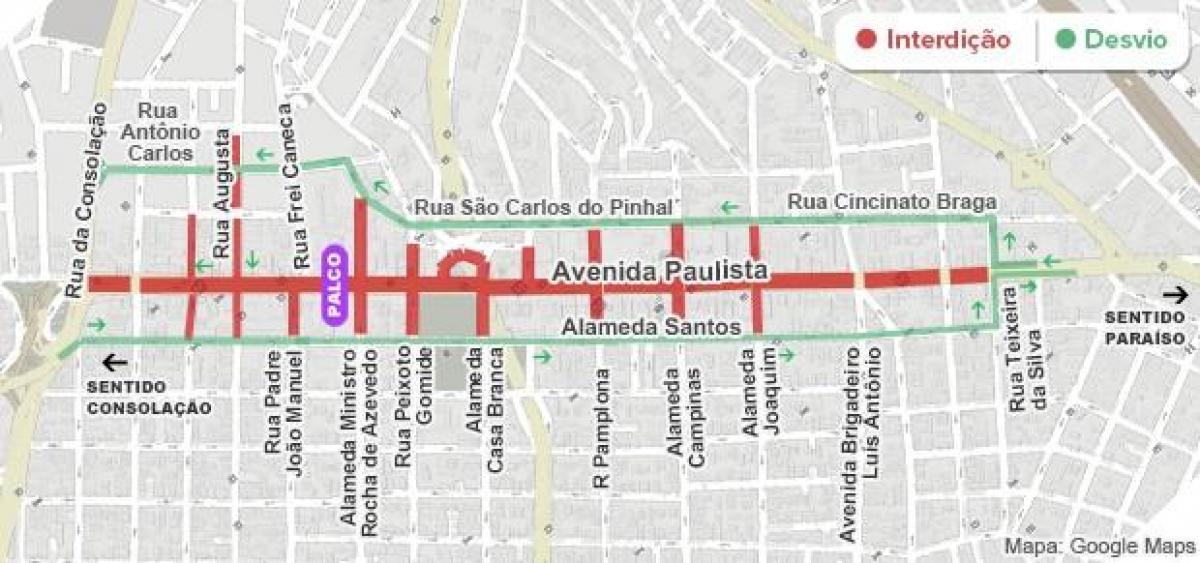 Karta aveniji Paulista u Sao Paulu