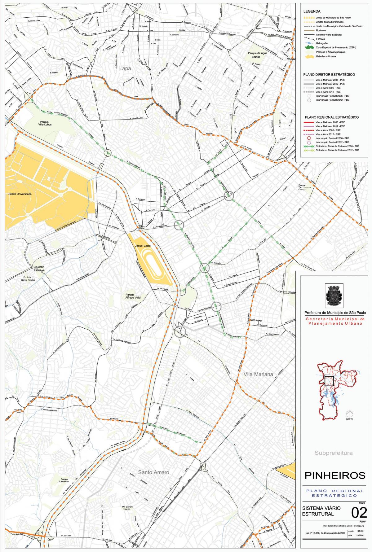 Karta Пинхейрос grada Sao Paulo - cesta