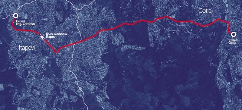 Karta коредоре BRT metropolitano Итапеви-Котия