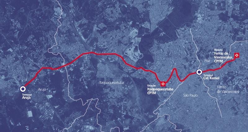 Karta коредоре BRT metropolitano obodu Alto Tietê