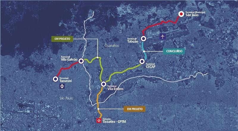 Karta коредоре Metropolitano Guarulhos - Tucuruvi