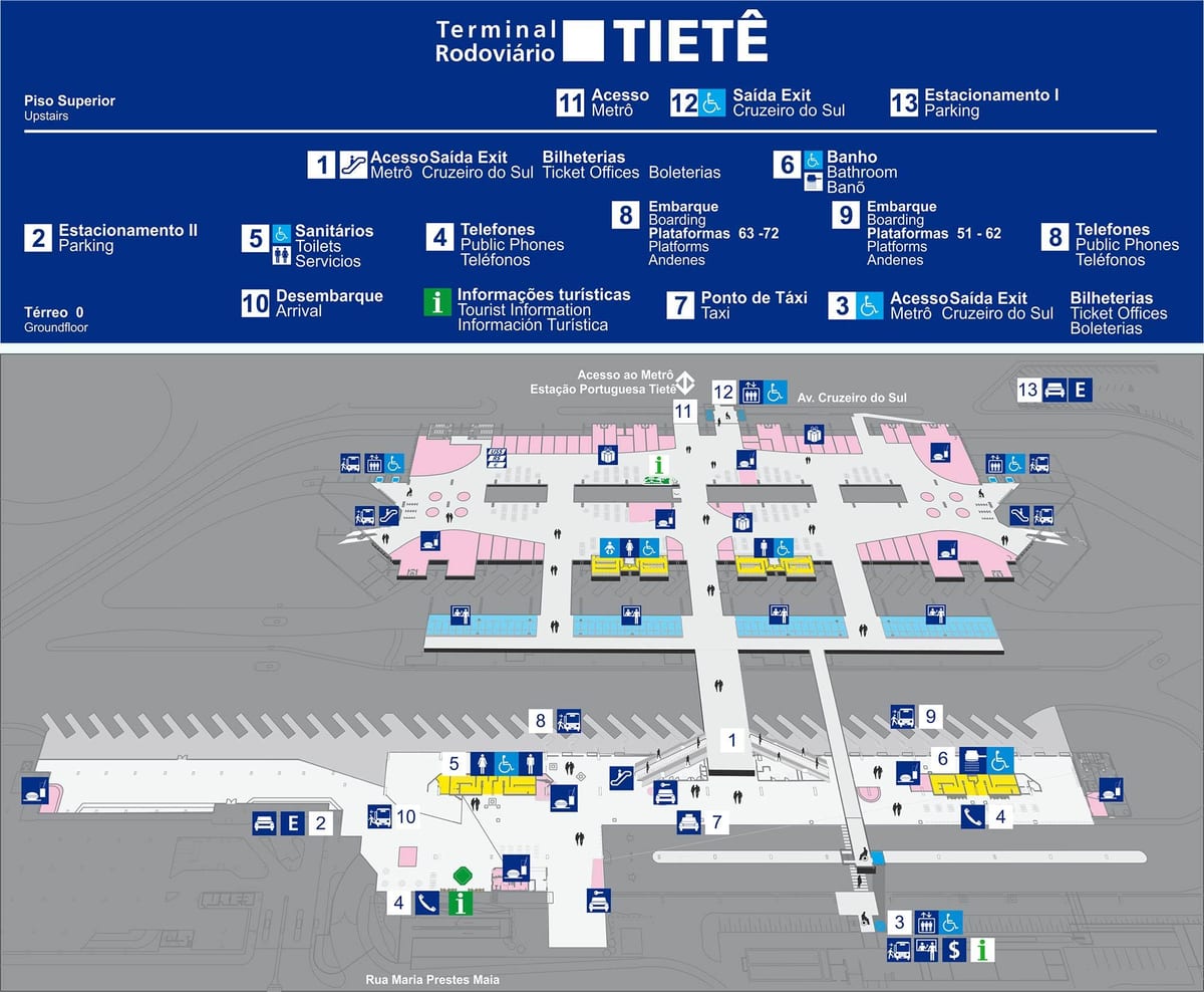 Karta autobusnog terminala Tietê - gornji kat