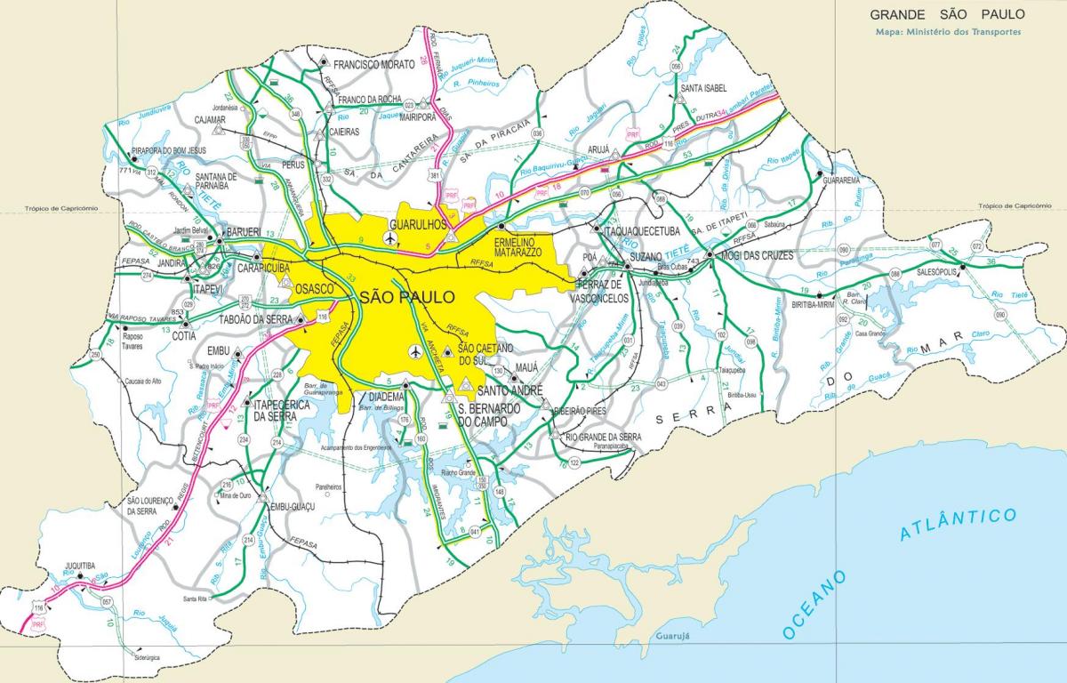 Karta autoceste predgrađu Sao Paulo