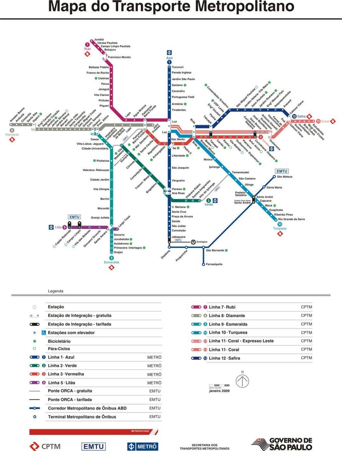 Karta Sao Paulo CPTM prijevoza