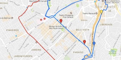 Karta kružni туризмо Sao Paulo- linije